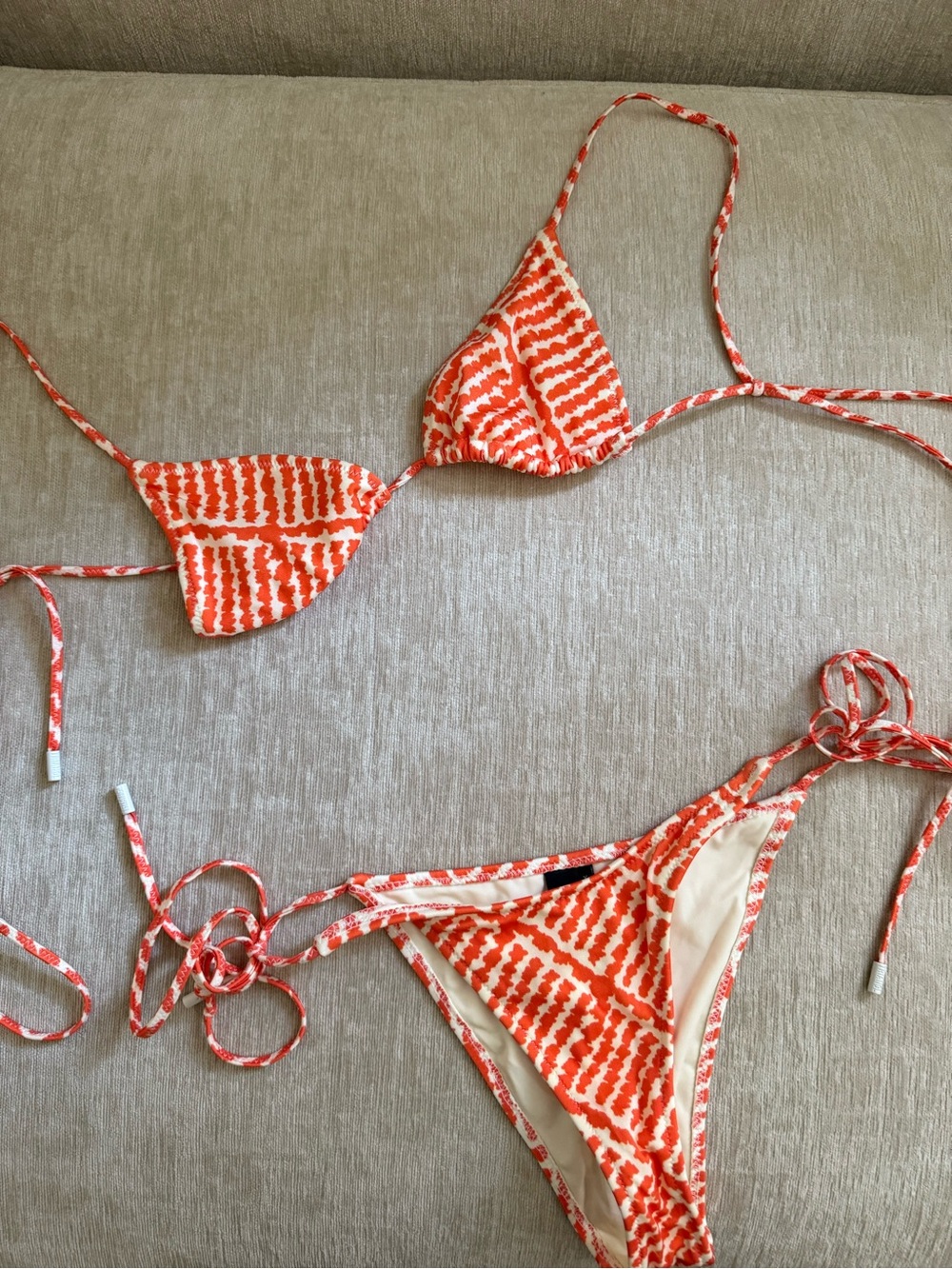 triangl swimwear Orange & White Tie-String Bikini Set